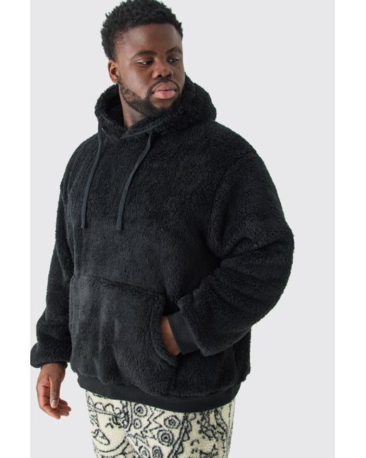BoohooMAN Plus Oversized Borg Hoodie in Black for Men Lyst