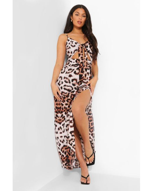 leopard print split maxi dress