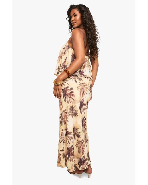 Boohoo Natural Chiffon Palm Print Maxi Skirt