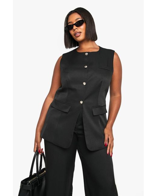 Boohoo Black Plus Button Longline Waistcoat