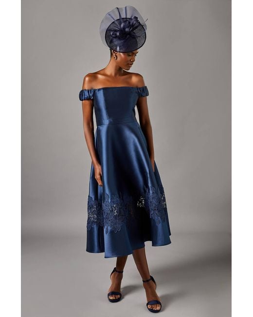 Coast Blue Bardot Twill Midi Dress With Lace Trim
