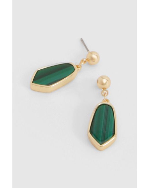 Boohoo Green Emerald Resin Detail Drop Earrings