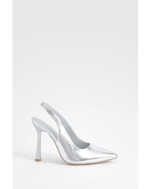 Boohoo White Wide Fit Slingback Court Shoes
