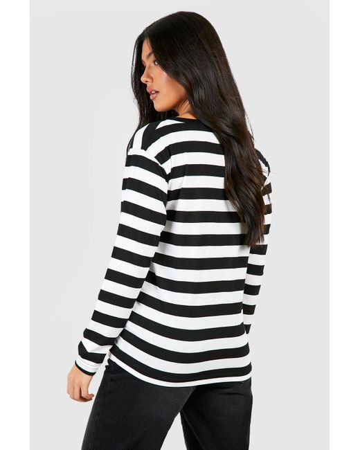 Boohoo Black Maternity Collared Striped Long Sleeve T-shirt