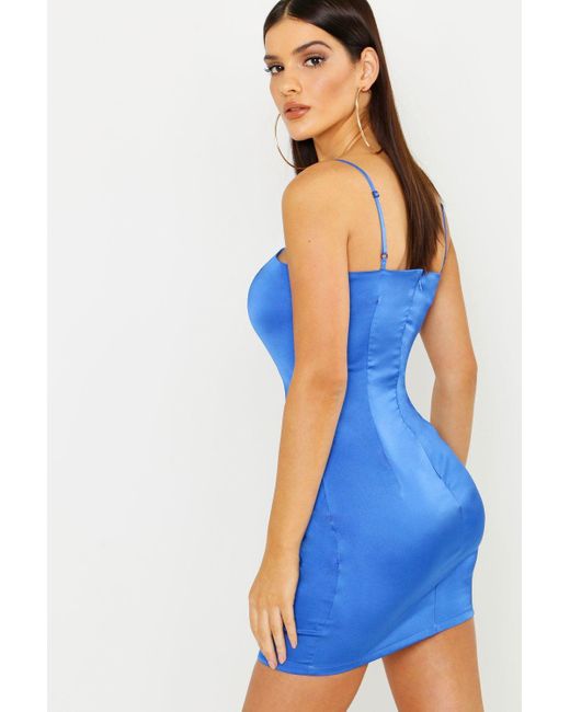 satin square neck bodycon dress