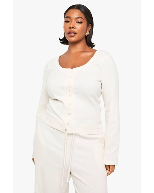 Boohoo White Plus Button With Loops Top