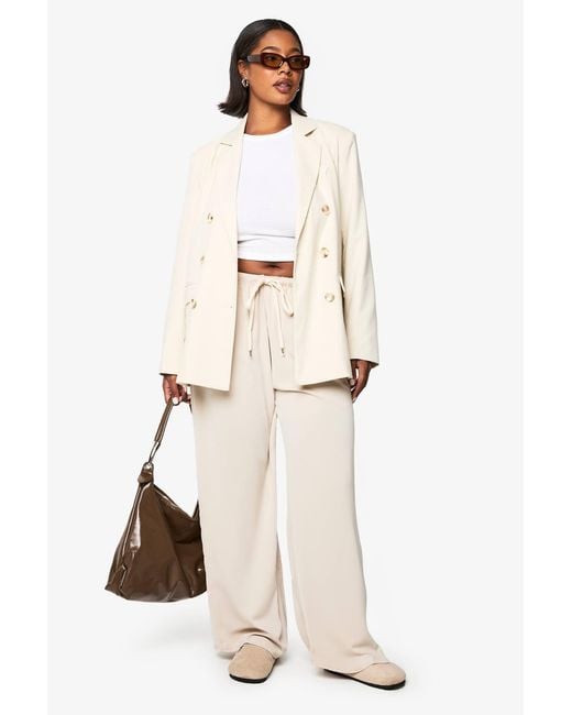Boohoo Natural Plus Drawstring Wide Leg Trouser