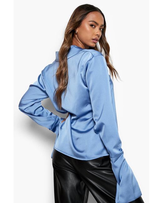 Boohoo Satin Deep Cuff Wrap Front 