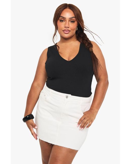Boohoo Black Plus Rib V Neck Tank Top