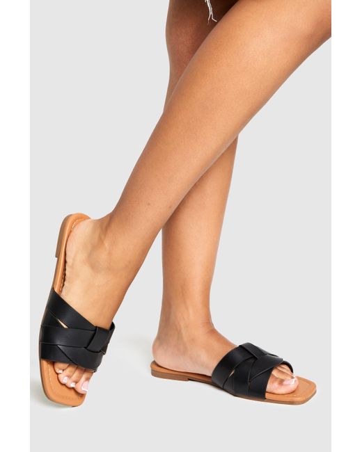 Boohoo White Woven Basic Mule Sandals