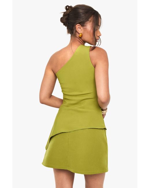 Boohoo Green Woven One Shoulder Ruched Top
