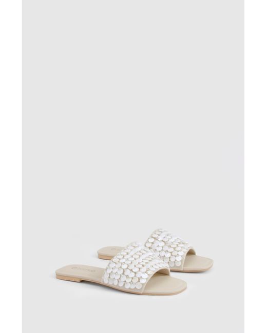 Boohoo Natural Shell Trim Detail Sandals