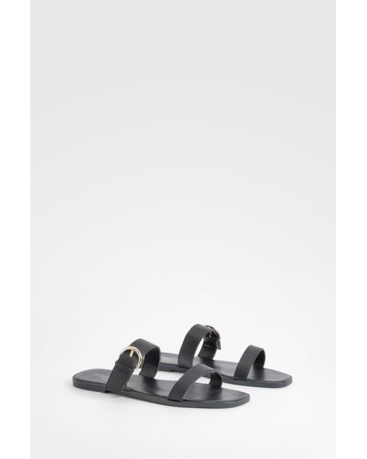 Boohoo White Wide Fit Double Strap Mule Sandals