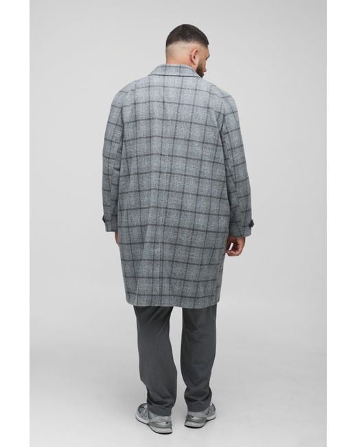Plus Regular Fit Raglan Single Breasted Check Collar Buckle Car Coat Boohoo de color Gray