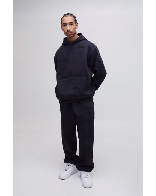 Chándal Oversize Worldwide Con Capucha Y Aplique Cruzado BoohooMAN de color Blue