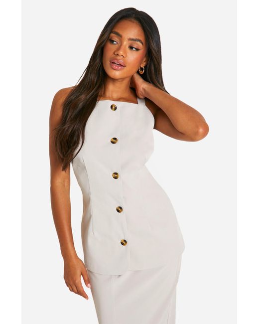 Boohoo White High Square Neck Longline Waistcoat