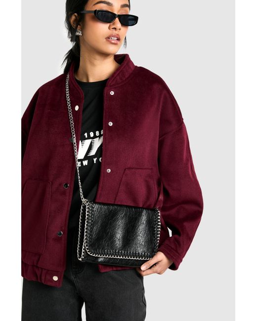 Boohoo Red Distressed Pu Chain Cross Body Bag