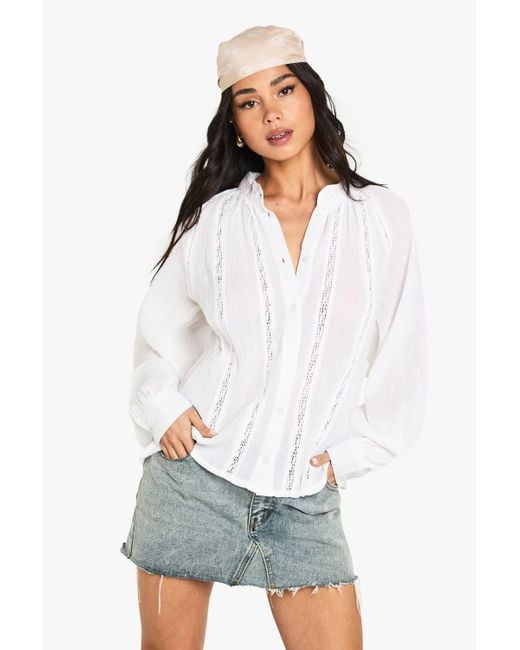 Boohoo White High Neck Cotton Poplin Woven Smock Top