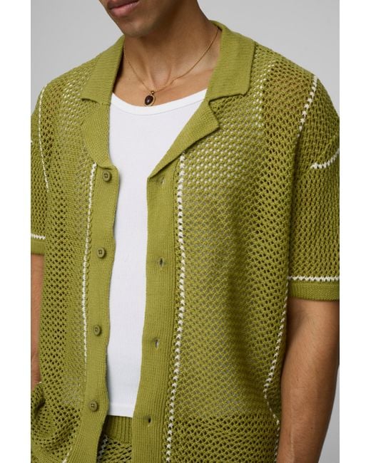 Conjunto De Pantalón Corto Recto De Punto Calado Con Solapas Y Estampado De Rayas Boohoo de color Green
