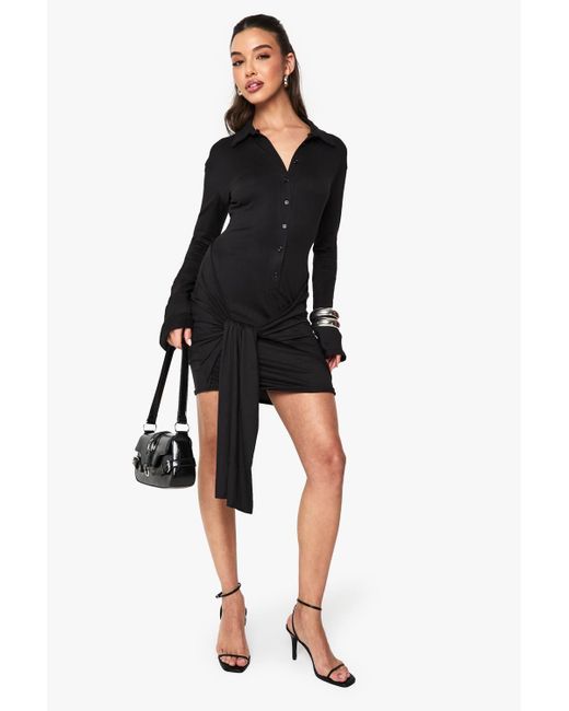 Boohoo Women's Black Button Down Drape Mini Dress - www.ice4pros.com.br