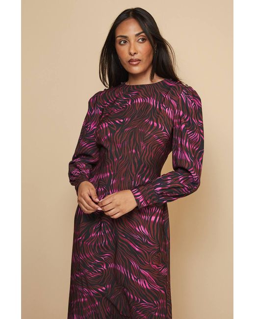 Wallis Pink Petite Printed Button Shoulder Midi Dress
