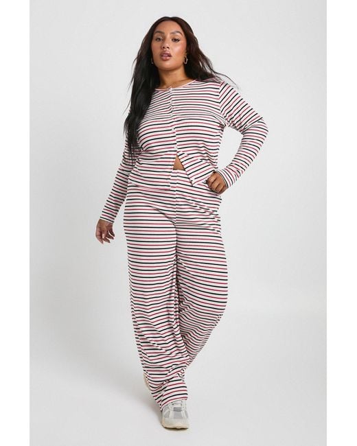 Boohoo Red Plus Stripe Wide Leg Trouser