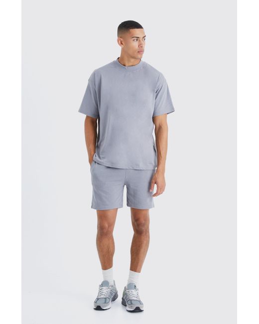 BoohooMAN Blue Oversized Short Length T-shirt & Short Set for men