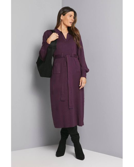 Wallis Purple Collared Belted Midi Dress