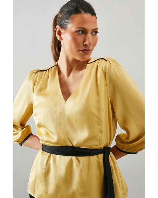 Wallis Yellow Satin Belted Blouse