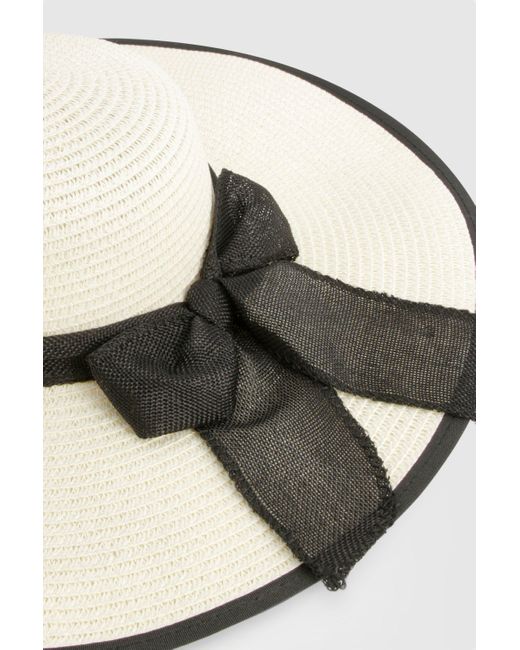 Contrast Trim Bow Detail Summer Hat Boohoo de color White