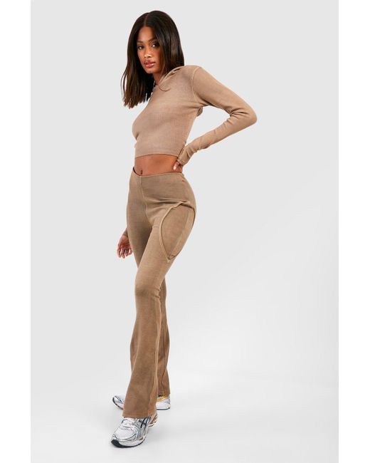Leggings De Campana Premium De Canale Destenidos Con Detalle De Costuras Boohoo de color Neutro Lyst