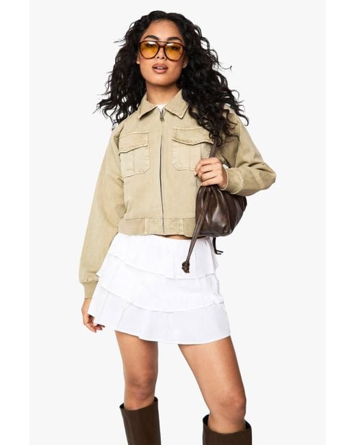 Boohoo White Washed Collared Cropped Jacket