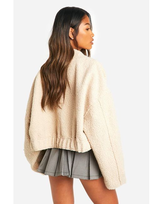 Boohoo White Boucle Bomber Jacket