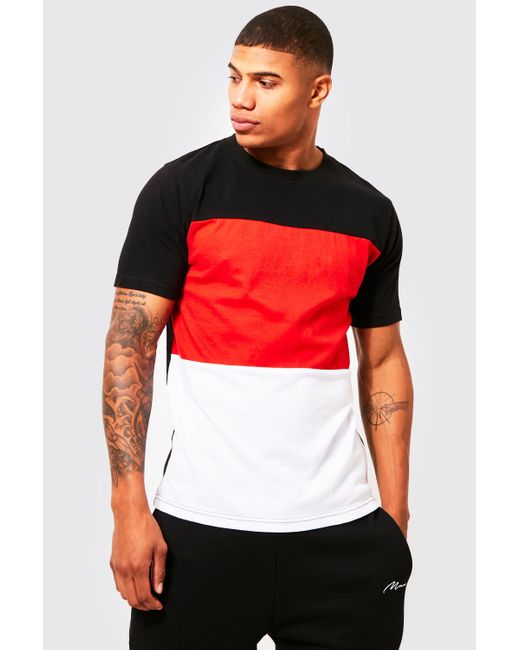 Camiseta Ajustada Con Colores En Bloque de Boohoo de color Rojo | Lyst