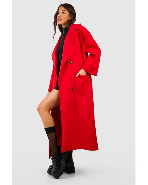 Boohoo Red Super Oversized Maxi Double Breasted Wool Look Coat