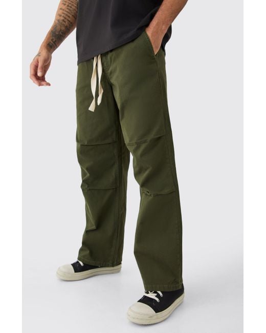 Boohoo Elastic Waist Contrast Drawcord Extreme Baggy Trouser in Green