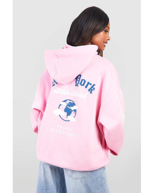 Boohoo Pink New York Island Slogan Oversized Hoodie