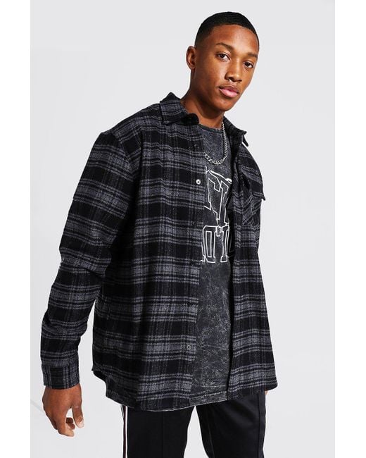 BoohooMAN Black Oversized Heavy Weight Check Overshirt for men