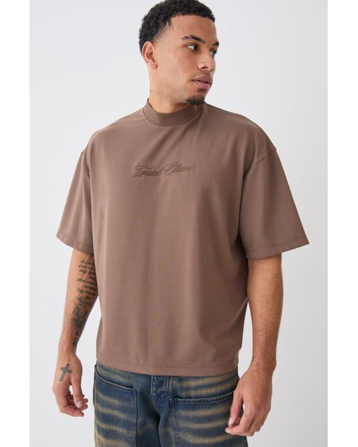 BoohooMAN Kastiges Oversize Premium T-Shirt mit Stickerei in Brown für Herren