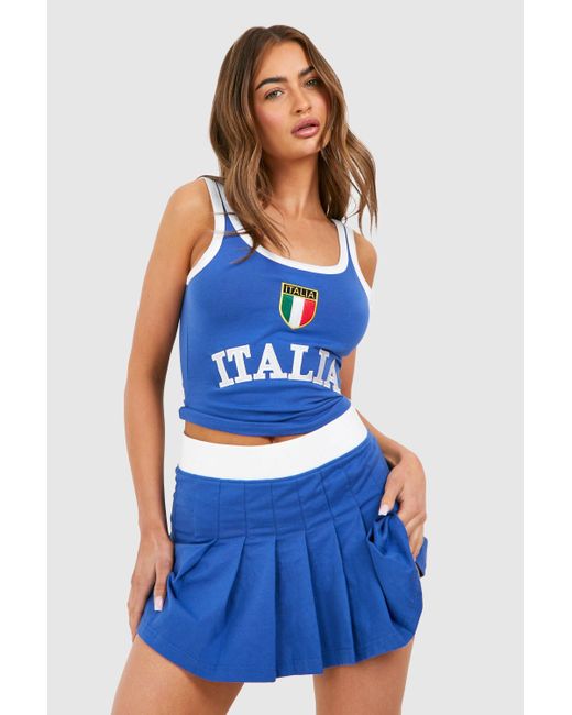 Boohoo Blue Italia Set Mini Pleated Tennis Skirt