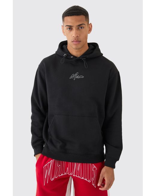 BoohooMAN Black Oversized Chain Stitch Man Embroidered Hoodie for men