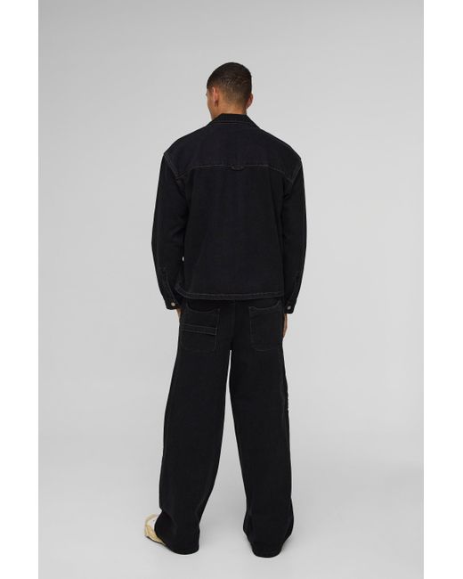 Camisa Vaquera Oversize Con Bolsillos Estilo Carpintero Boohoo de color Black