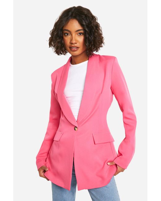 Boohoo Pink Tall Woven Tailored Fitted Blazer