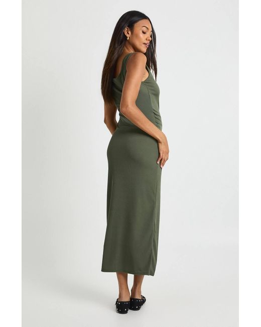 Boohoo Green Maternity Rib Scoop Neck Midaxi Dress
