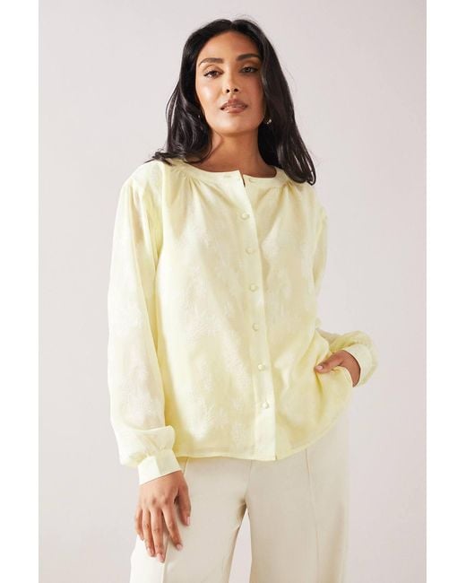 Wallis Natural Petite Jacquard Button Through Blouse