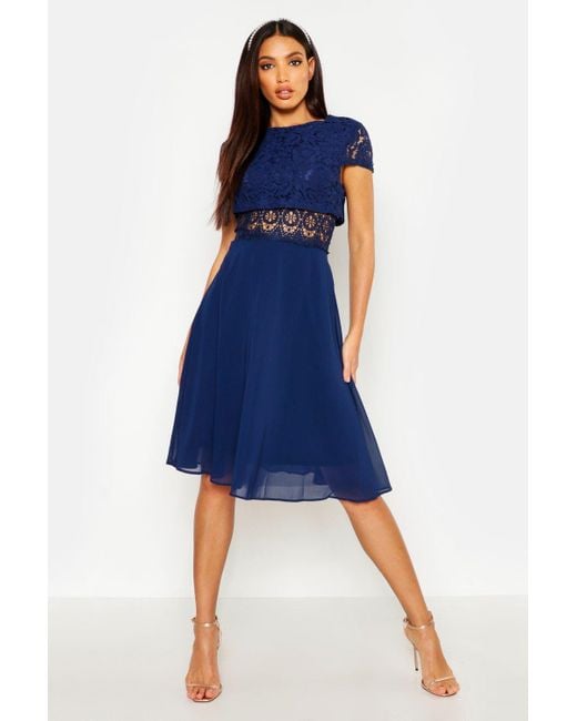 Boohoo Lace Top Chiffon Skater Dress in 