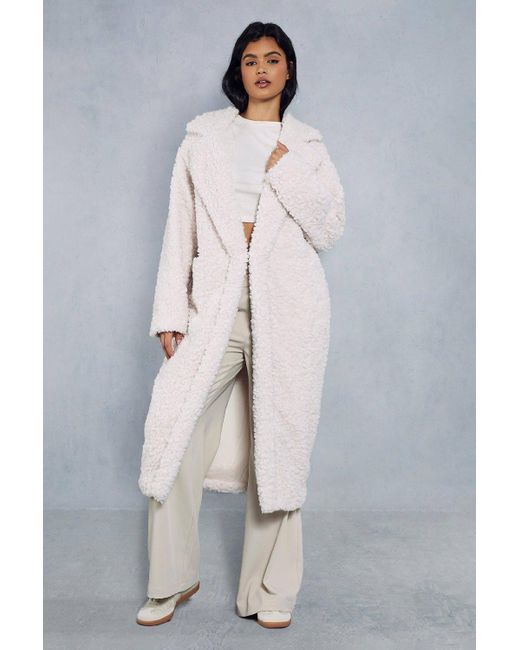 MissPap Gray Longline Oversized Collar Teddy Fur Coat
