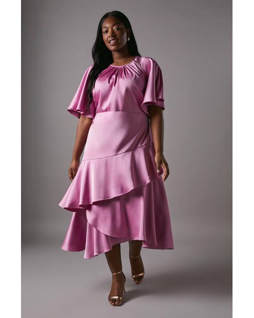 Coast Pink Plus Cut Out Sleeve Satin Midi Dress