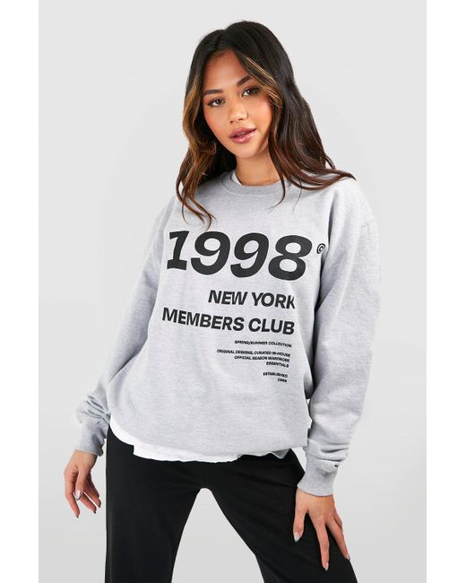 Boohoo White New York Members Club Slogan Oversized Sweatshirt