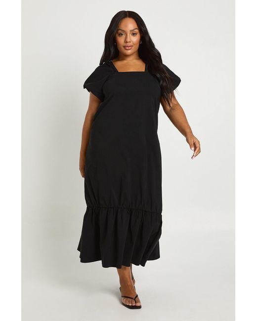 Boohoo Black Plus Drop Hem Puff Sleeve Midaxi Smock Dress